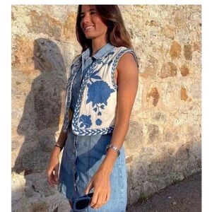 Amazon Floral Embroidered Vest with Blue Accents